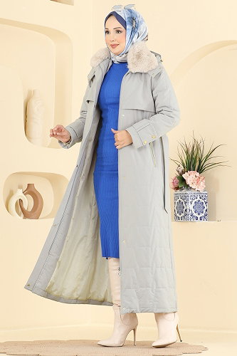 moda selvim معطف رمادي 2086GMF1212 - Thumbnail