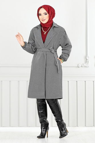 moda selvim Coat 211EVO1065-M Pattern1 Gray - Thumbnail