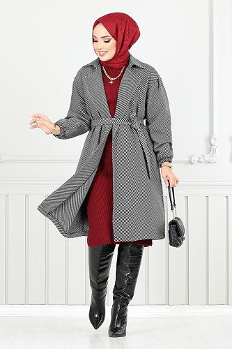 moda selvim Coat 211EVO1065-M Pattern1 Gray - Thumbnail