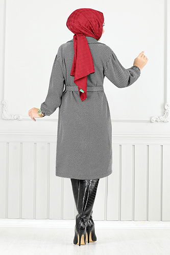 moda selvim Coat 211EVO1065-M Pattern1 Gray - Thumbnail