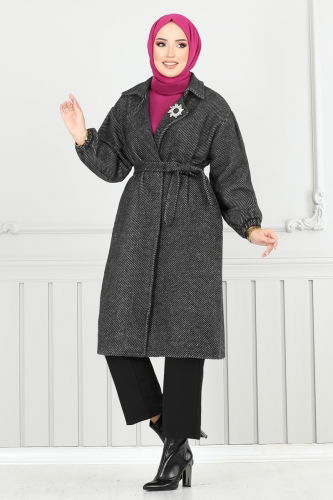 moda selvim Coat 211EVO1066 Pattern 1 Black - Thumbnail