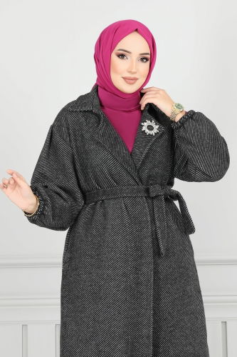 moda selvim Coat 211EVO1066 Pattern 1 Black - Thumbnail