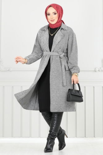 moda selvim Coat 211EVO1066 Pattern 1 Ecru - Thumbnail