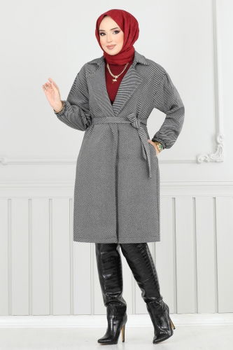 moda selvim Coat 211EVO1066 Pattern 1 Gray - Thumbnail