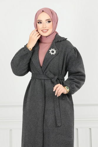 moda selvim Coat 211EVO1066 Pattern 2 Anthracite - Thumbnail