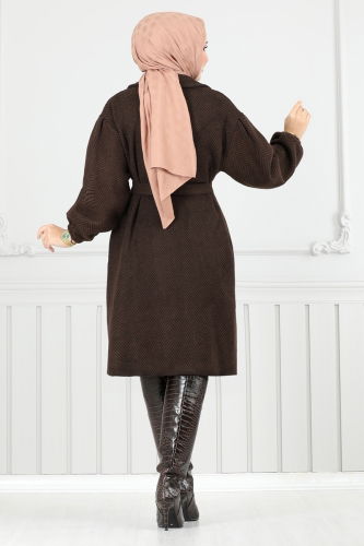 moda selvim Coat 211EVO1066 Pattern 2 Brown - Thumbnail