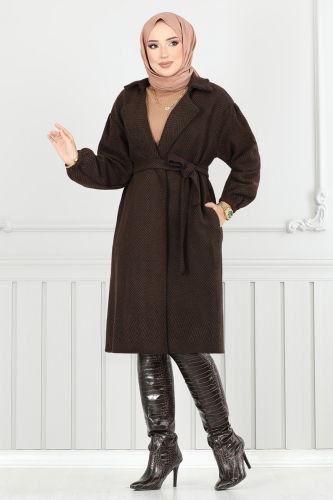 moda selvim Coat 211EVO1066 Pattern 2 Brown - Thumbnail