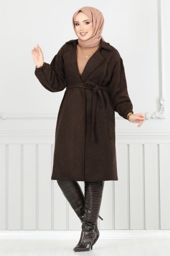 moda selvim Coat 211EVO1066 Pattern 2 Brown - Thumbnail