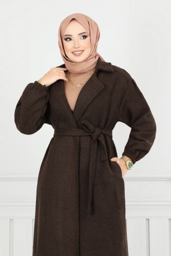 moda selvim Coat 211EVO1066 Pattern 2 Brown - Thumbnail