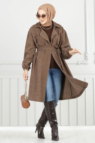 moda selvim Coat 211EVO1066 Pattern 2 Brown & Vision - Thumbnail