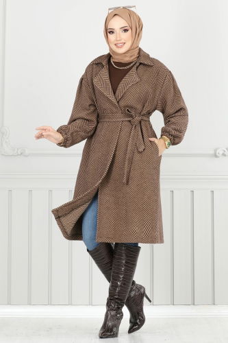 moda selvim Coat 211EVO1066 Pattern 2 Brown & Vision - Thumbnail