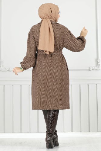 moda selvim Coat 211EVO1066 Pattern 2 Brown & Vision - Thumbnail