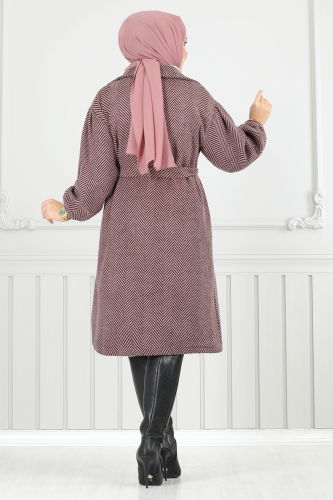 moda selvim Coat 211EVO1066 Pattern 2 Dark Rose Dry - Thumbnail