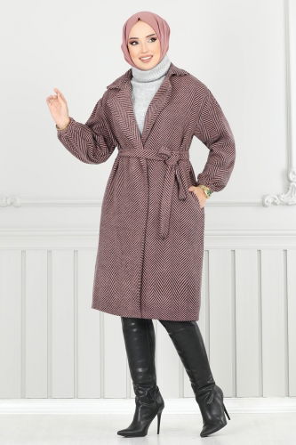 moda selvim Coat 211EVO1066 Pattern 2 Dark Rose Dry - Thumbnail