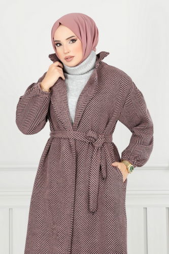 moda selvim Coat 211EVO1066 Pattern 2 Dark Rose Dry - Thumbnail