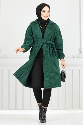 moda selvim Coat 211EVO1066 Pattern 2 Emerald - Thumbnail