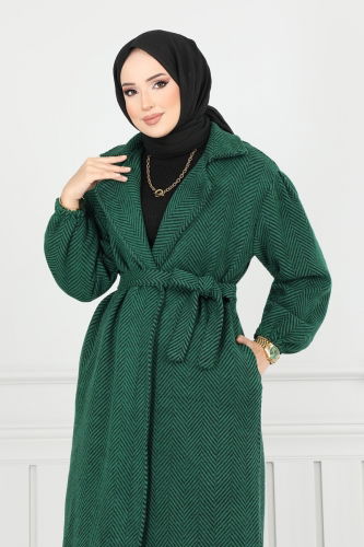 moda selvim Coat 211EVO1066 Pattern 2 Emerald - Thumbnail