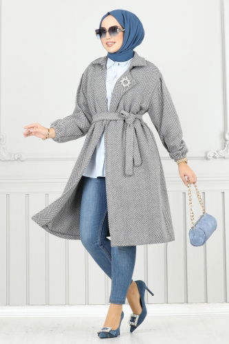 moda selvim Coat 211EVO1066 Pattern 2 Gray - Thumbnail