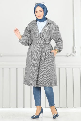 moda selvim Coat 211EVO1066 Pattern 2 Gray - Thumbnail