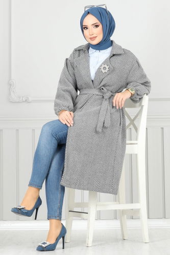 moda selvim Coat 211EVO1066 Pattern 2 Gray - Thumbnail