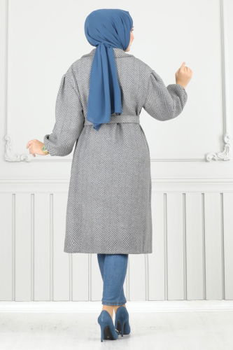 moda selvim Coat 211EVO1066 Pattern 2 Gray - Thumbnail