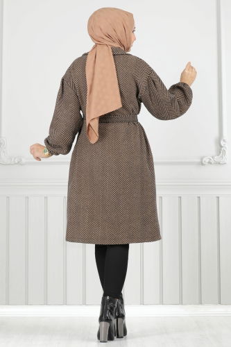 moda selvim Coat 211EVO1066 Pattern 2 Latte - Thumbnail