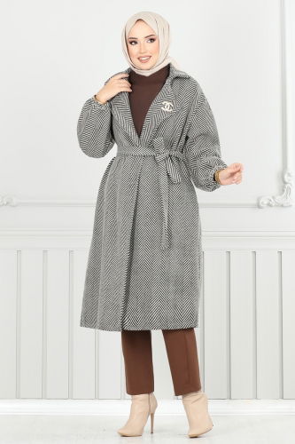 moda selvim Coat 211EVO1066 Pattern 2 Stone - Thumbnail