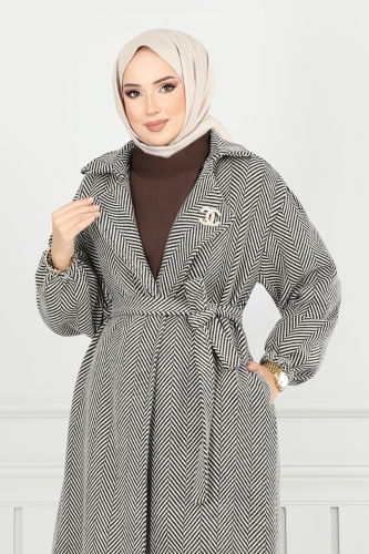 moda selvim Coat 211EVO1066 Pattern 2 Stone - Thumbnail