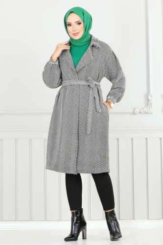 moda selvim Coat 211EVO1066 Pattern2 Ecru - Thumbnail