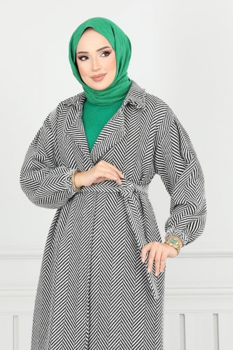 moda selvim Coat 211EVO1066 Pattern2 Ecru - Thumbnail