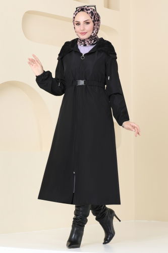 moda selvim Coat 2543SL432 Black - Thumbnail