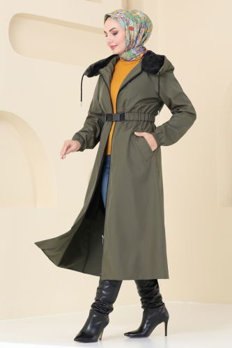 moda selvim Coat 2543SL432 Khaki - Thumbnail