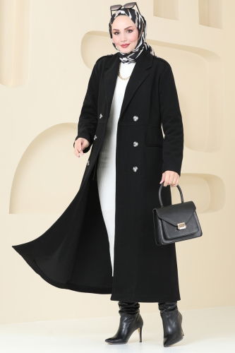 moda selvim Coat 2627SVT808 Black - Thumbnail