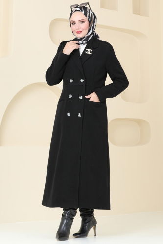 moda selvim Coat 2627SVT808 Black - Thumbnail