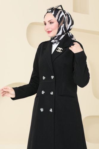 moda selvim Coat 2627SVT808 Black - Thumbnail