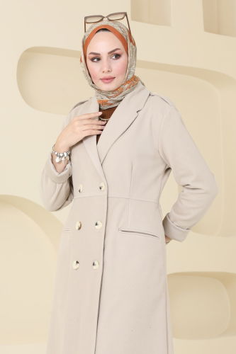 moda selvim Coat 2627SVT808 Latte - Thumbnail