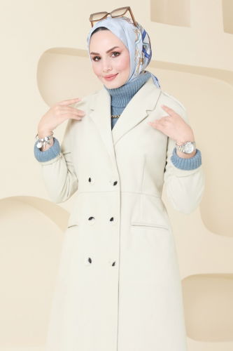 moda selvim Coat 2627SVT808 Stone - Thumbnail