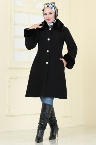 moda selvim Coat 2628SVT808 Black - Thumbnail