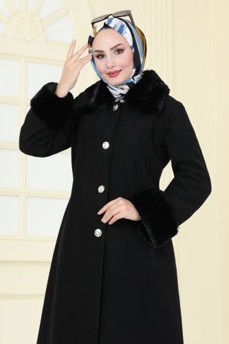 moda selvim Coat 2628SVT808 Black - Thumbnail