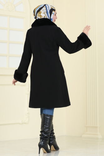 moda selvim Coat 2628SVT808 Black - Thumbnail