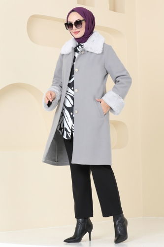 moda selvim Coat 2628SVT808 Gray - Thumbnail