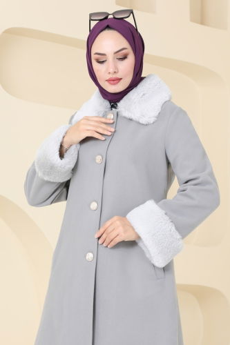 moda selvim Coat 2628SVT808 Gray - Thumbnail