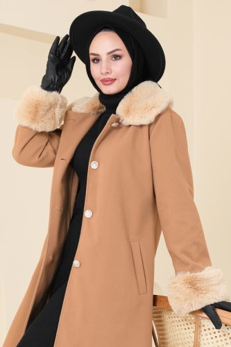 moda selvim Coat 2628SVT808 Latte - Thumbnail