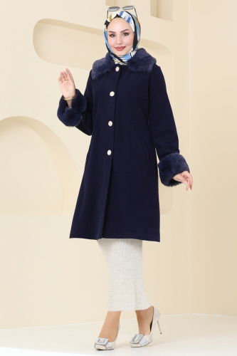 moda selvim Coat 2628SVT808 Navy Blue - Thumbnail