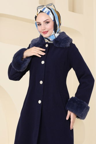 moda selvim Coat 2628SVT808 Navy Blue - Thumbnail