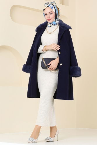 moda selvim Coat 2628SVT808 Navy Blue - Thumbnail