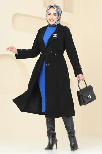 moda selvim Coat 2636SVT808 Black - Thumbnail