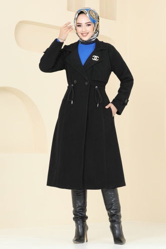 moda selvim Coat 2636SVT808 Black - Thumbnail