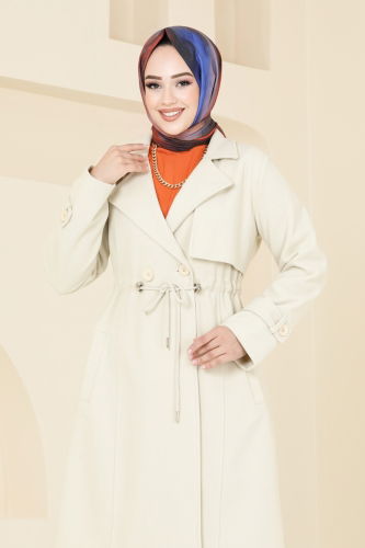 moda selvim Coat 2636SVT808 Stone - Thumbnail