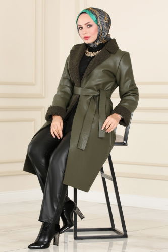 moda selvim COAT 270MP806 Haki - Thumbnail